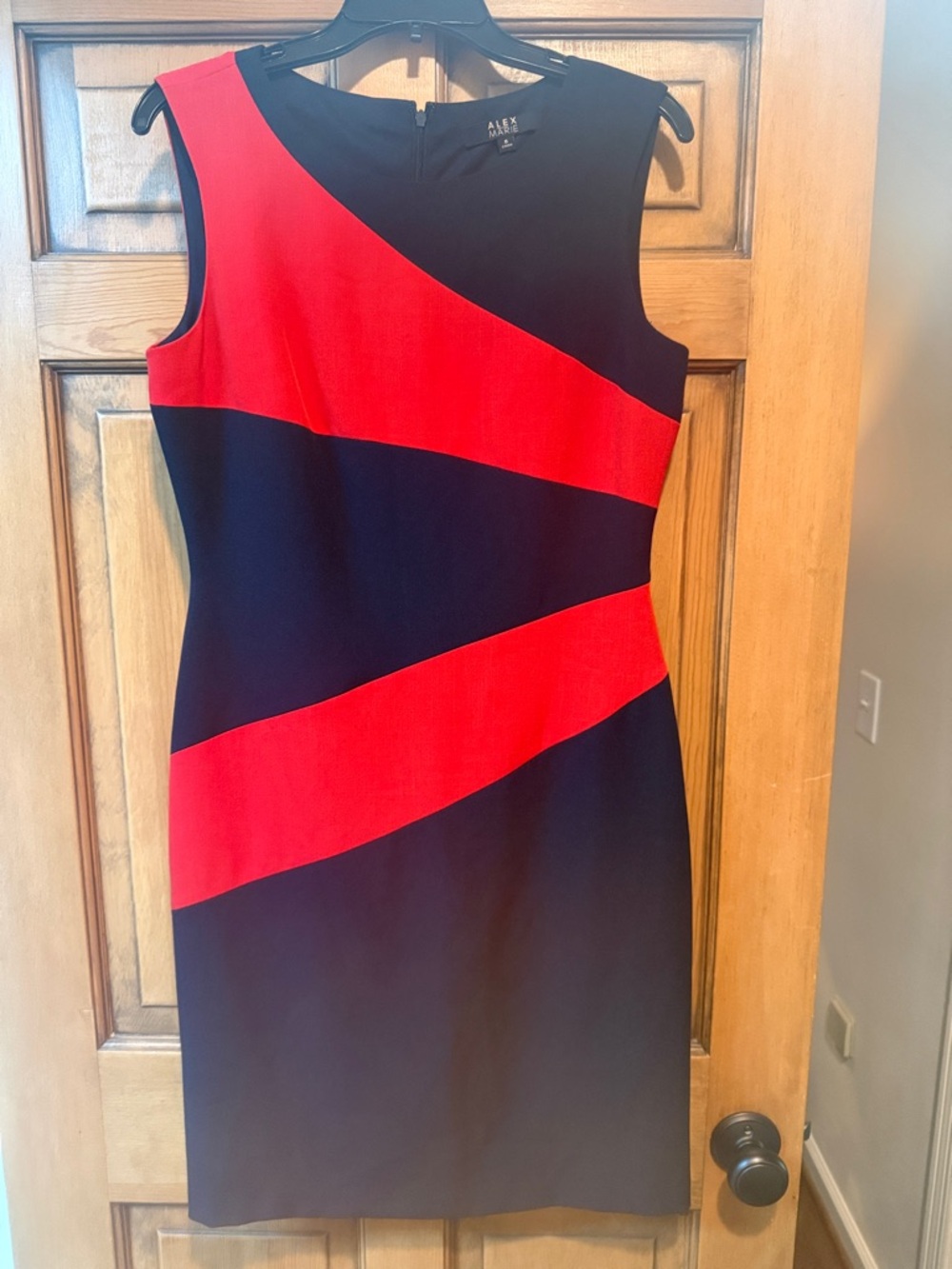 Alex Marie Black Dress with Bold Red Diagonal Panels